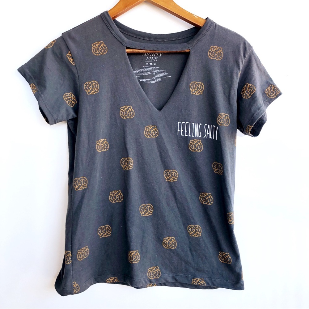 Feeling Salty Pretzel Print Graphic Tee Shirt Top